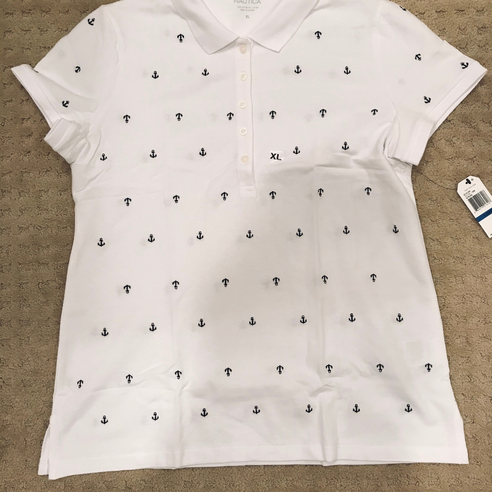 Brand NEW Nautica Logo White Collar Anchor Shirt W